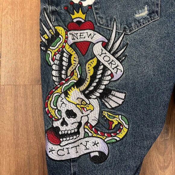 NEW Ed Hardy NYC Skull Snake Eagle Tattoo Slim Fit Distressed Jeans - Picture 4 of 13